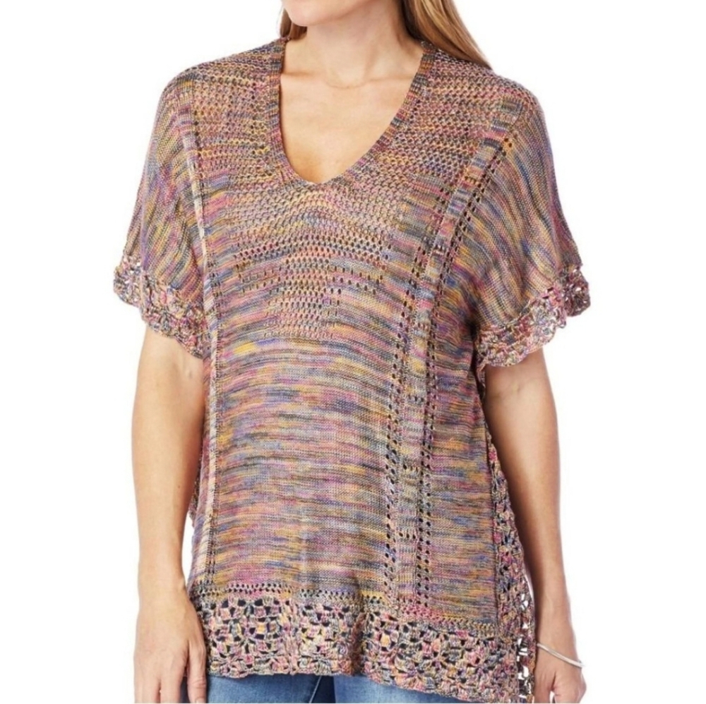 NWT Democracy Crochet Scalloped Poncho S/M Multicolor 2228-C